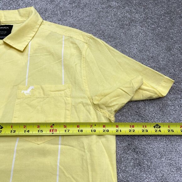 RVCA Kevin Spanky Long Button Down Shirt Mens Small Yellow Striped Short Sleeve - Picture 11 of 13